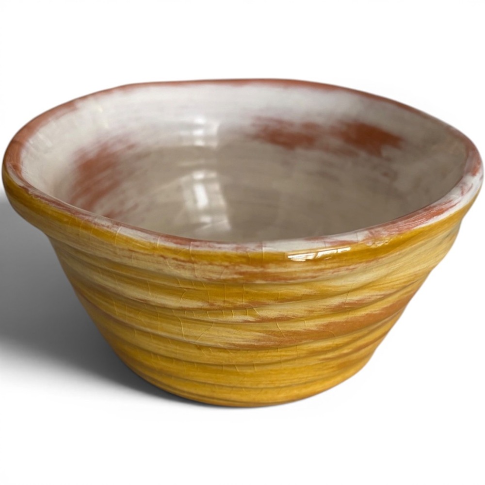 Vietri Italy Hand Painted Ceramic Small Bowl Yellow White Terracotta Rustic 4.5"
